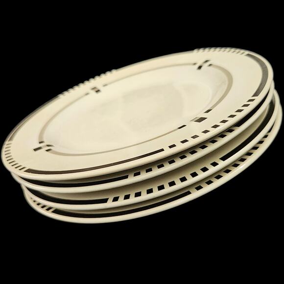 Vitromaster Top Hat 8" Salad Plates Set of 4 Black & White Stoneware Indonesia - Picture 6 of 6